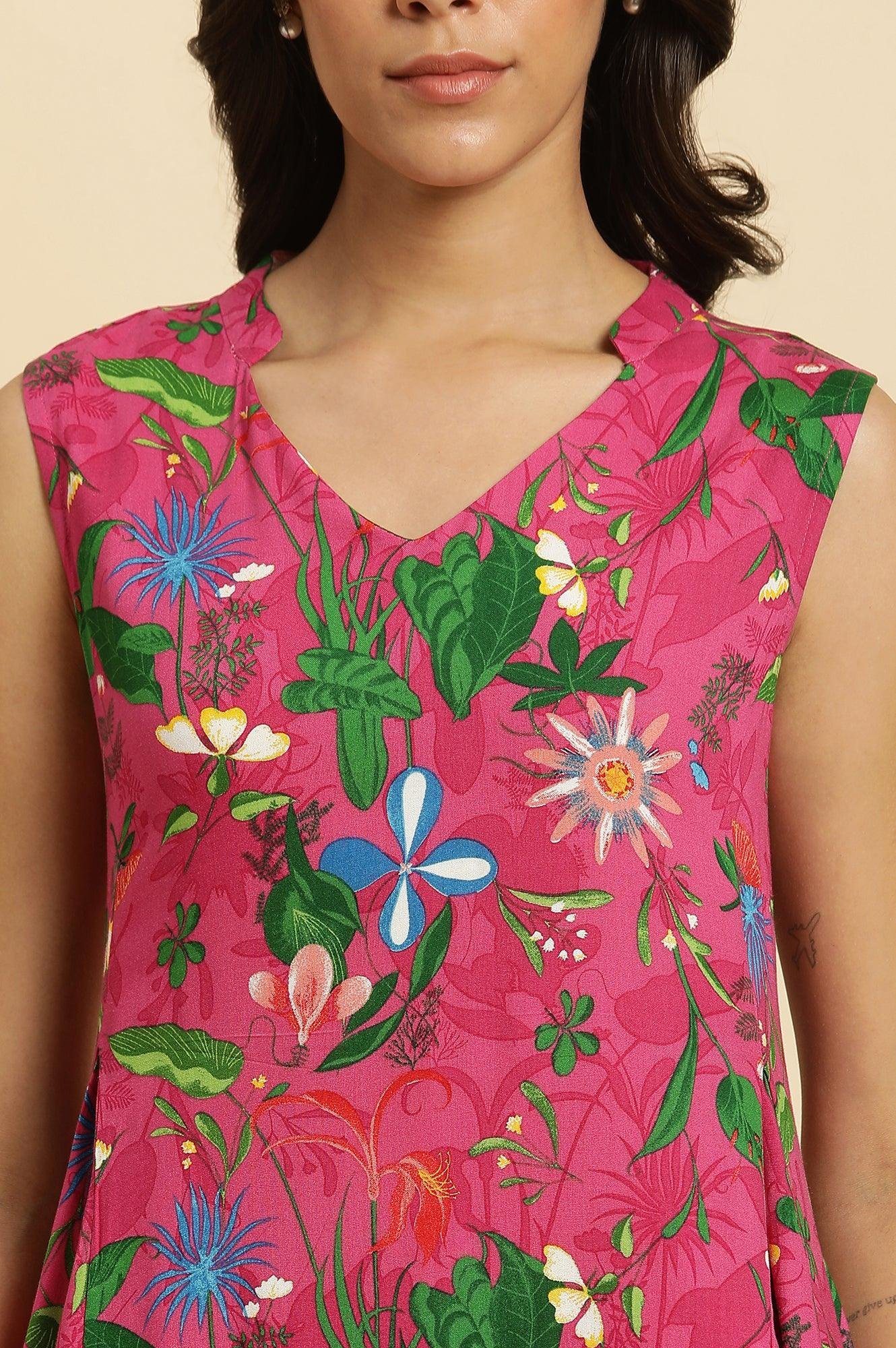Pink Floral Printed Sleeveless Kurta & Pants Co-Ord Set - Image 6
