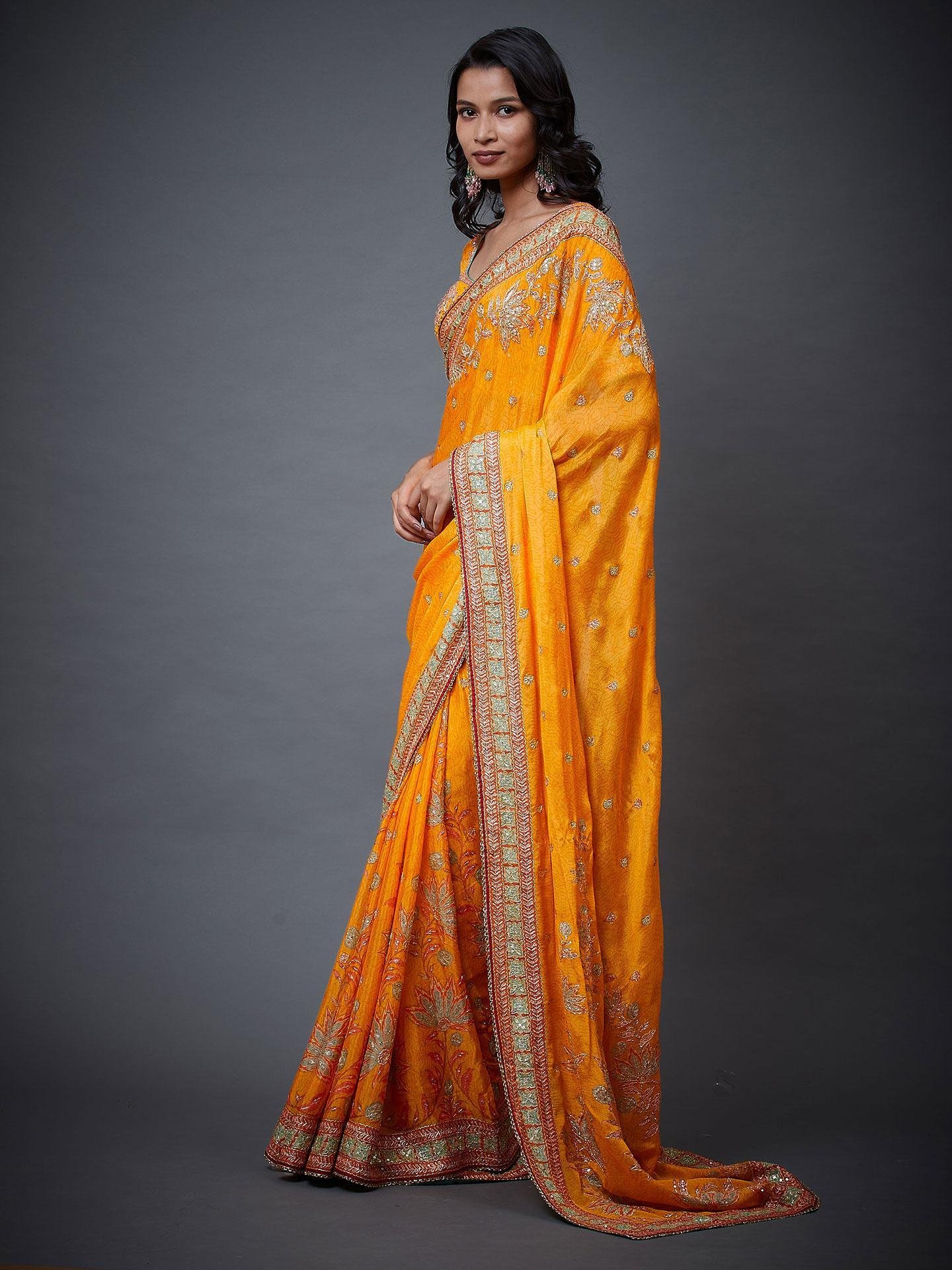 Mango & Multi Waterfall Saree - Image 4